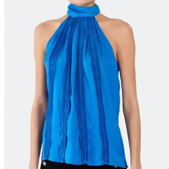 Ramy Brook Women's Sia Pleated Sleeveless High Neck Tank top - Picture 1 of 6